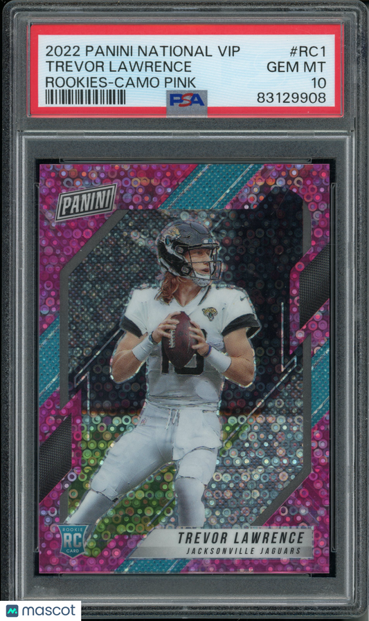 2022 Panini National VIP Trevor Lawrence #RC1 Rookies Camo Pink PSA 10