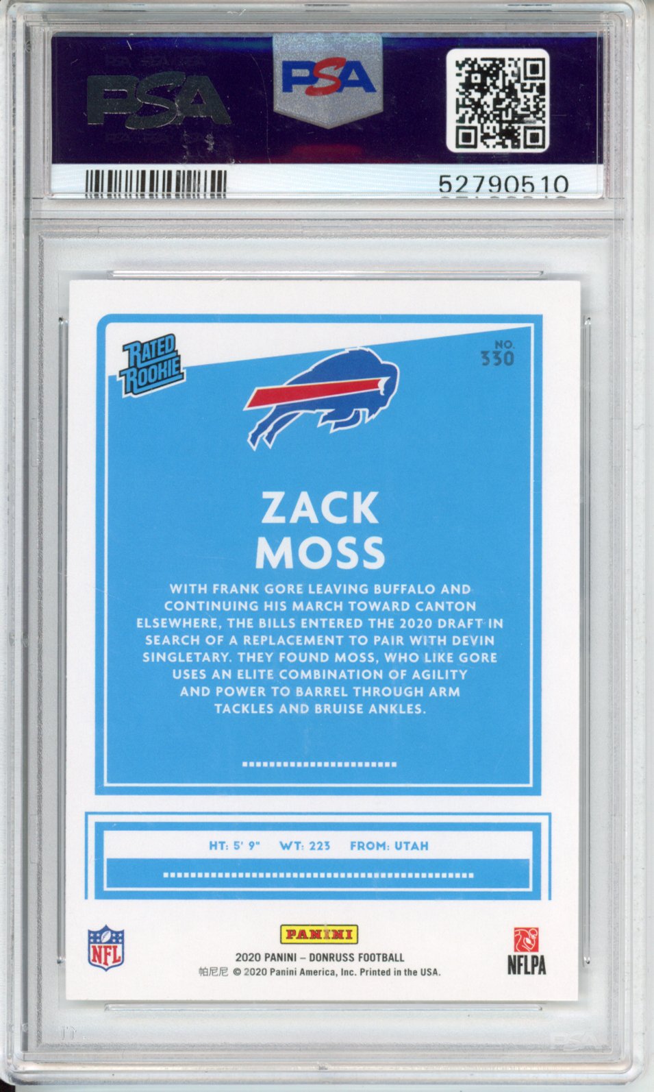 2020 Panini Donruss Zack Moss #330 PSA 10