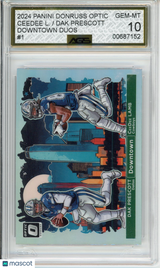 2024 PANINI DONRUSS OPTIC CEEDEE LAMB / DAK PRESCOTT #001 Downtown Duos AGS 10