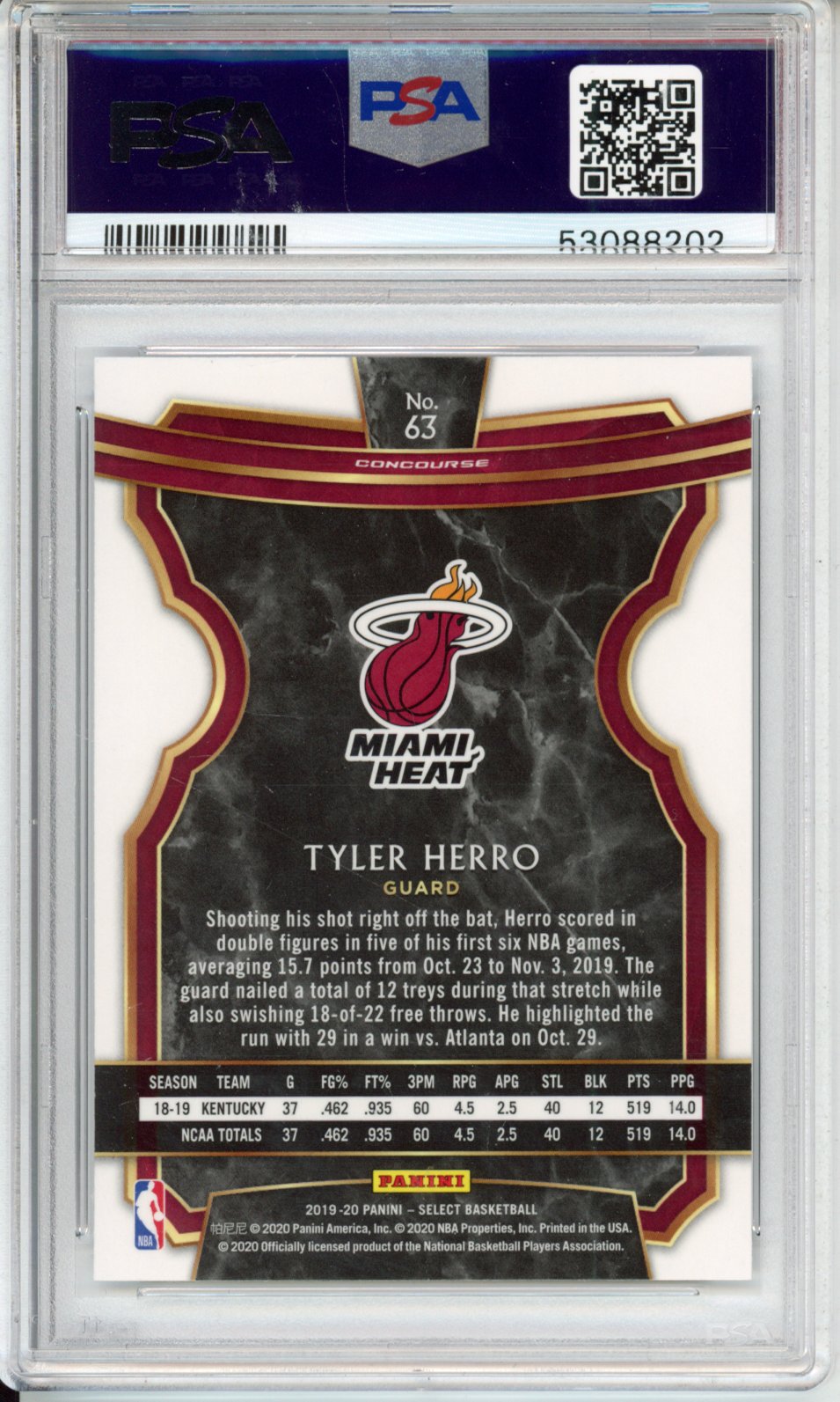 2019 Panini Select Tyler Herro #63 PSA 9