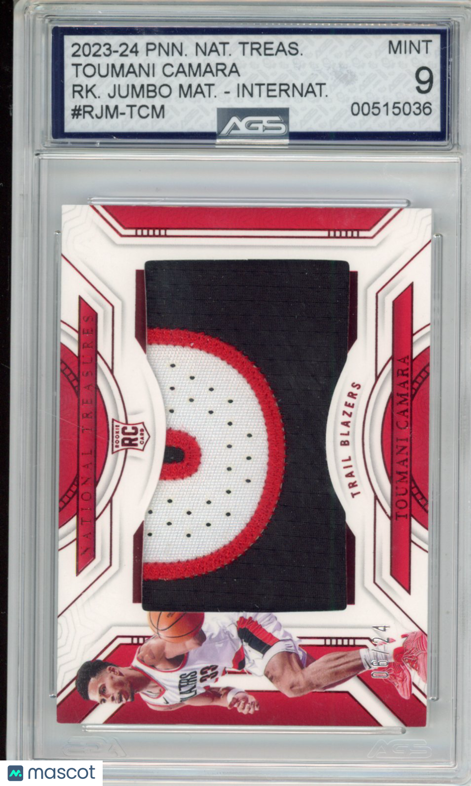 2023-24 National Treasures TOUMANI CAMARA #RJM-TCM ROOKIE JUMBO /24 AGS 9