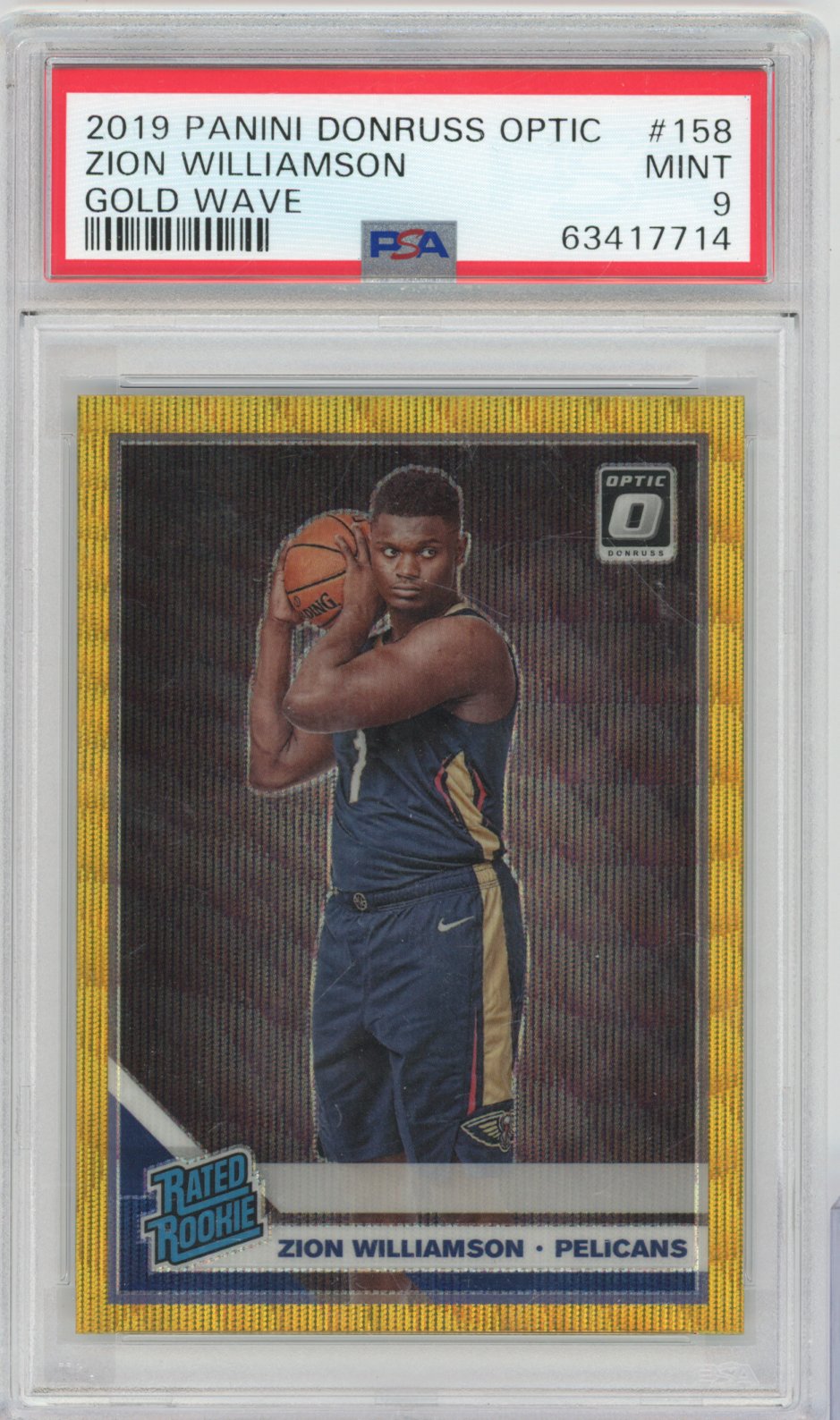 2019 Panini Donruss Optic Basketball Zion Williamson #158 Gold Wave English PSA 9