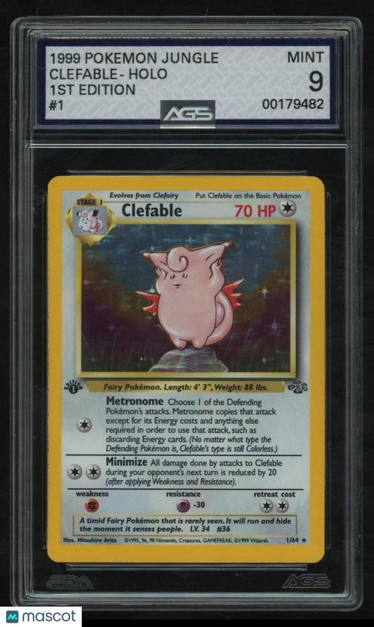 1999 Pokemon Jungle Clefable #001 1st Edition AGS 9