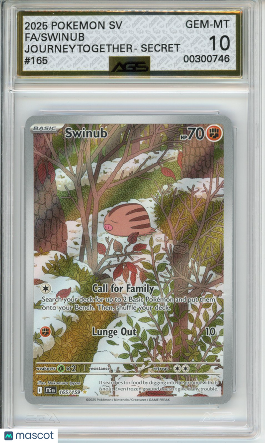 2025 Pokemon JOURNEY TOGETHER Swinub #165 AGS 10