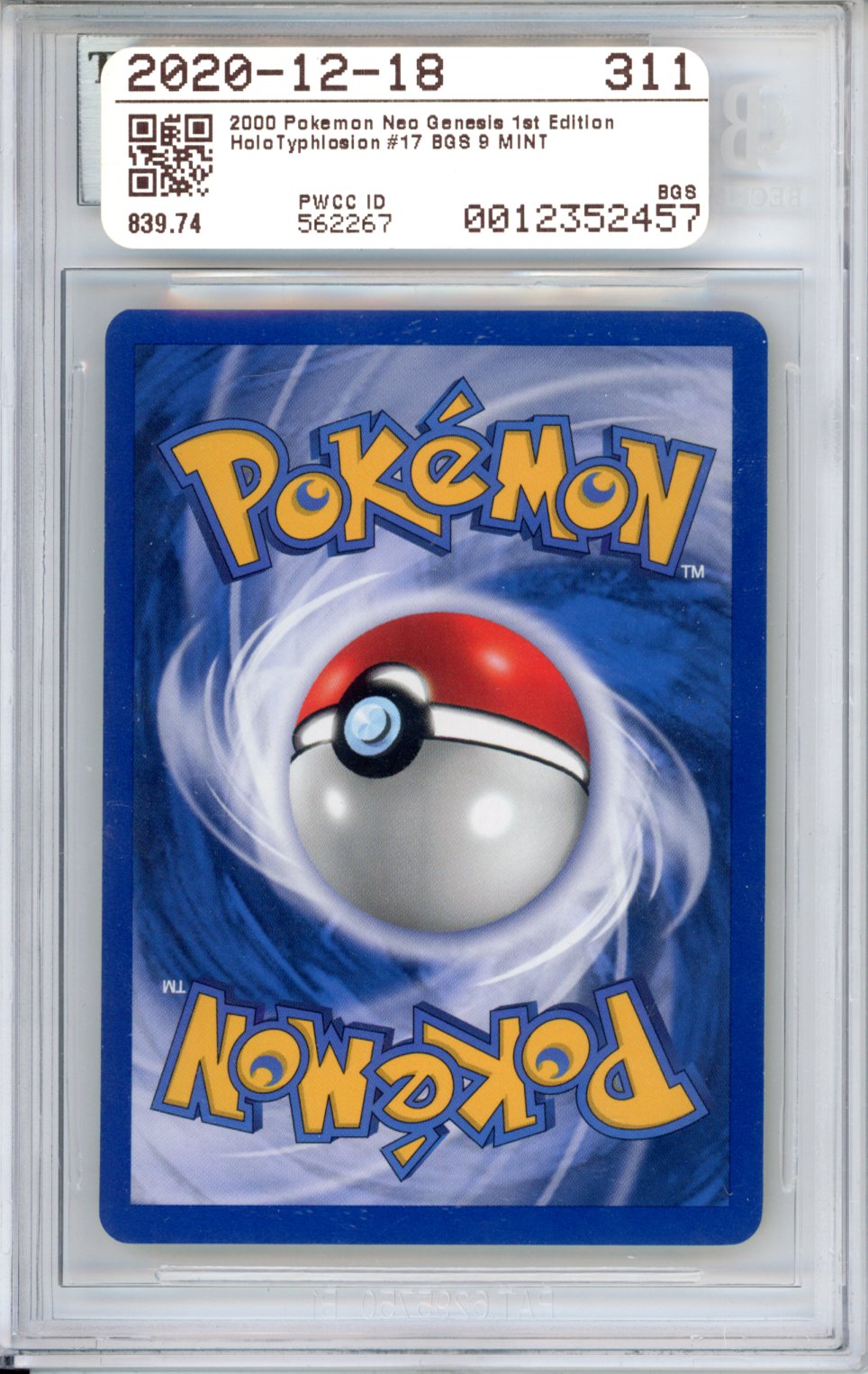 2000 Pokemon Neo Genesis 1st Edition Typhlosion #17 BGS 9
