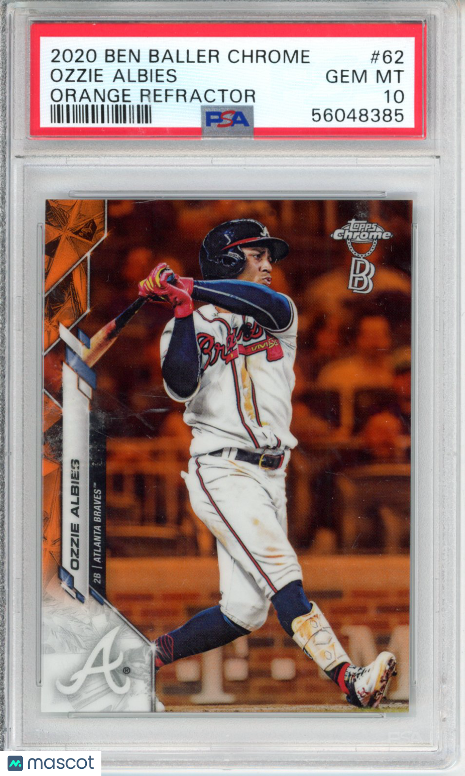 2020 Ben Baller Chrome Ozzie Albies #62 Orange Refractor PSA 10