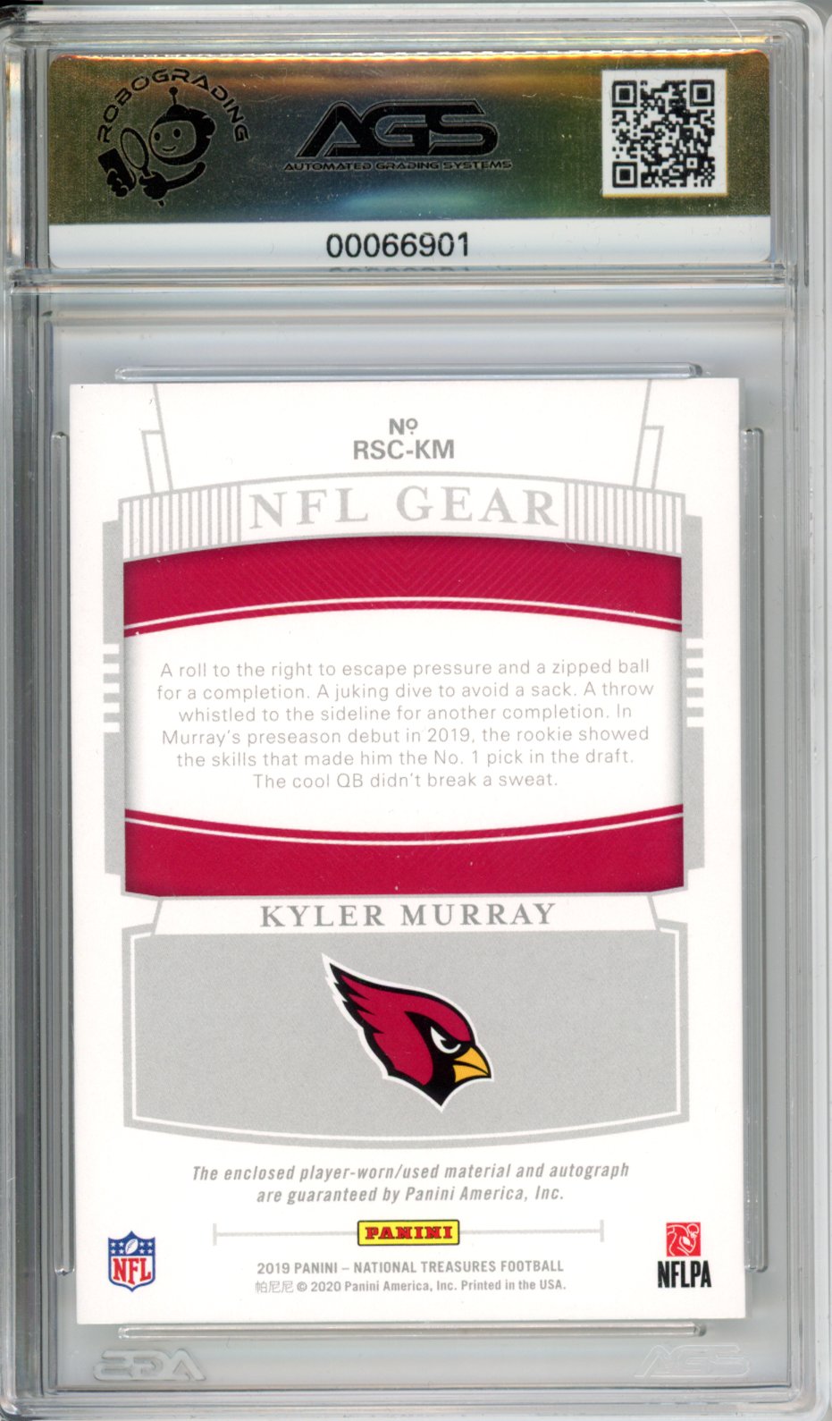 2020 National Treasures Kyler Murray Rookie NFL Gear Auto Combo AGS 9.5 RPA RC