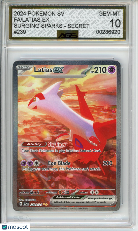 2024 Pokemon Surging Sparks Latias ex #239/191 AGS 10