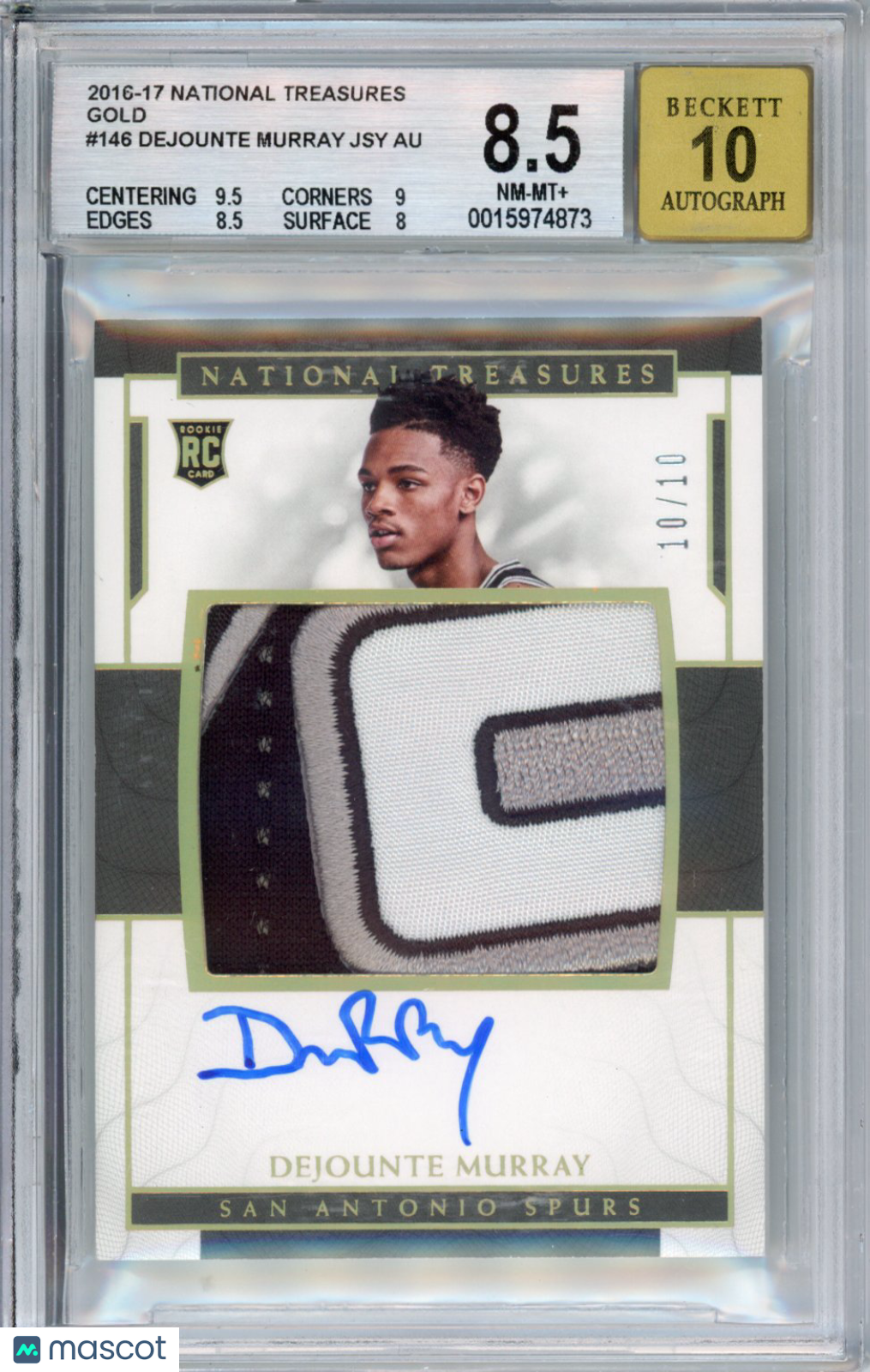 2016 National Treasures Gold Dejounte Murray #146 Jersey RPA Auto Gold /10 BGS 8.5