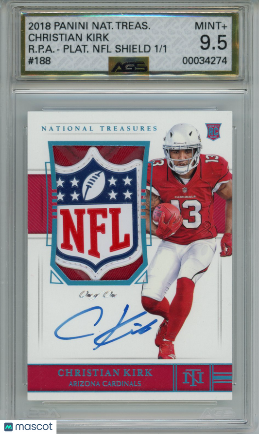 2019 National Treasures Christian Kirk RPA Platinum NFL Shield auto 1/1 AGS 9.5