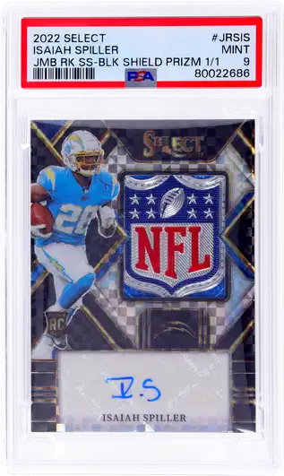 2022 Panini Select Isaiah Spiller #JRSIS Rookie Auto Black Shield  /1 PSA 9 RPA
