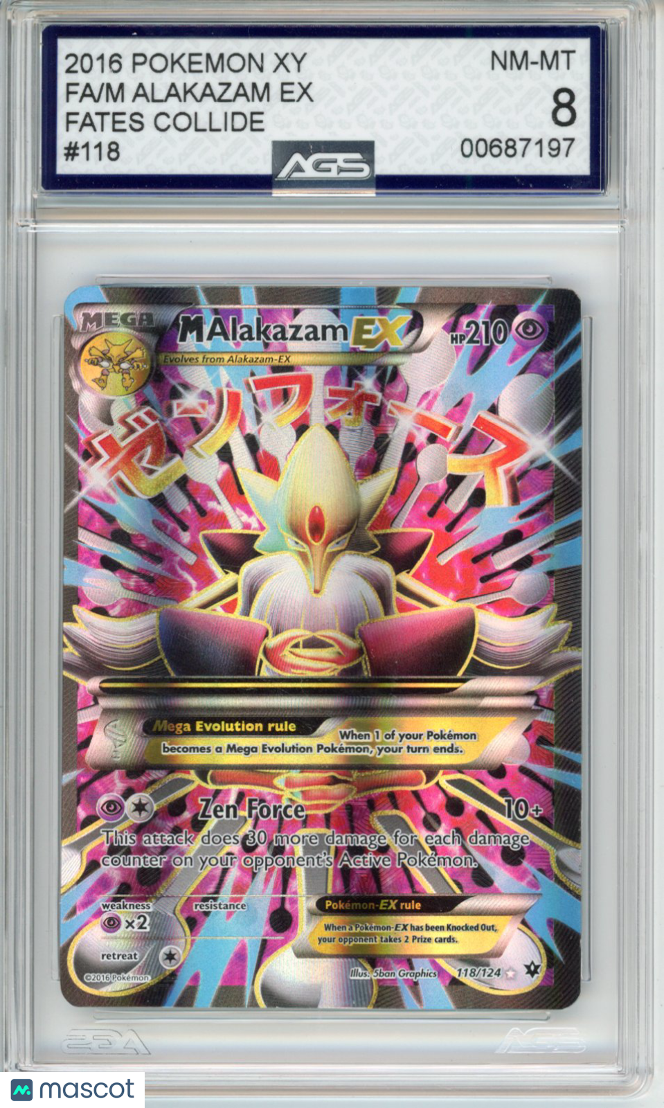 2016 Pokemon Fates Collide M Alakazam EX #118 Unlimited AGS 8