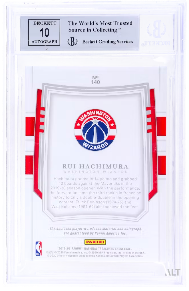 2019 Panini National Treasures Rui Hachimura #140 Jersey Autograph /99 BGS 9 Auto 10
