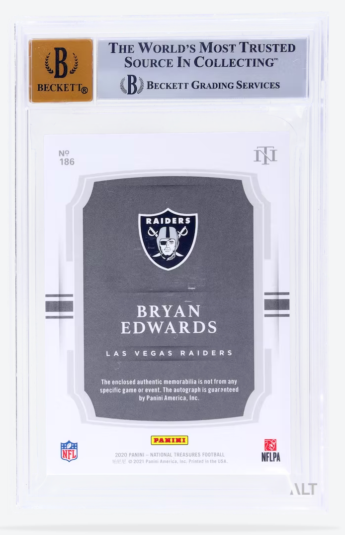 2020 National Treasures Bryan Edwards #186 Green Jersey Number Auto /89 BGS 9