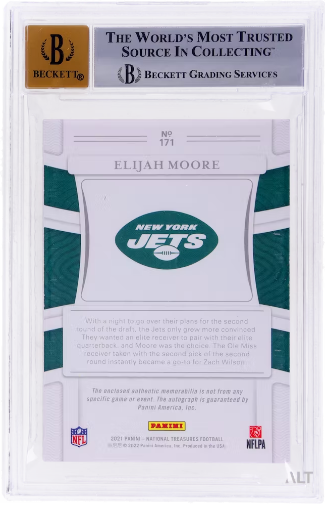 2021 National Treasures Elijah Moore #171 Stars & Stripes Jersey Auto /25 BGS 8.5
