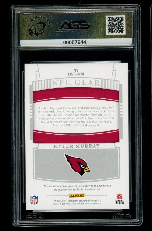 2019 National Treasures Kyler Murray Rookie Auto Combo NFL Shield AGS 9.5 RPA RC