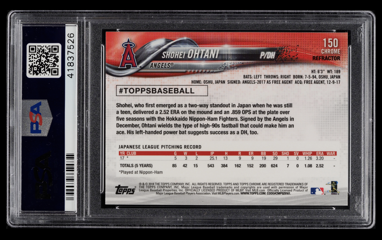 2018 Topps Chrome Shohei Ohtani #150 Refractor PSA 10