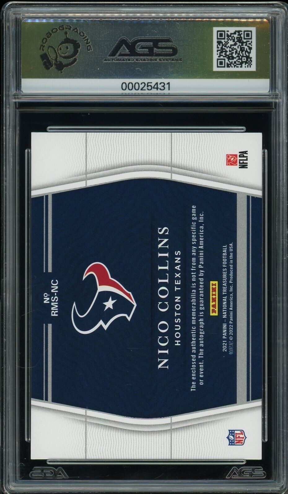 2021 National Treasures Nico Collins Rookie patch Auto Shield 1/1 AGS 9.5 RPA RC