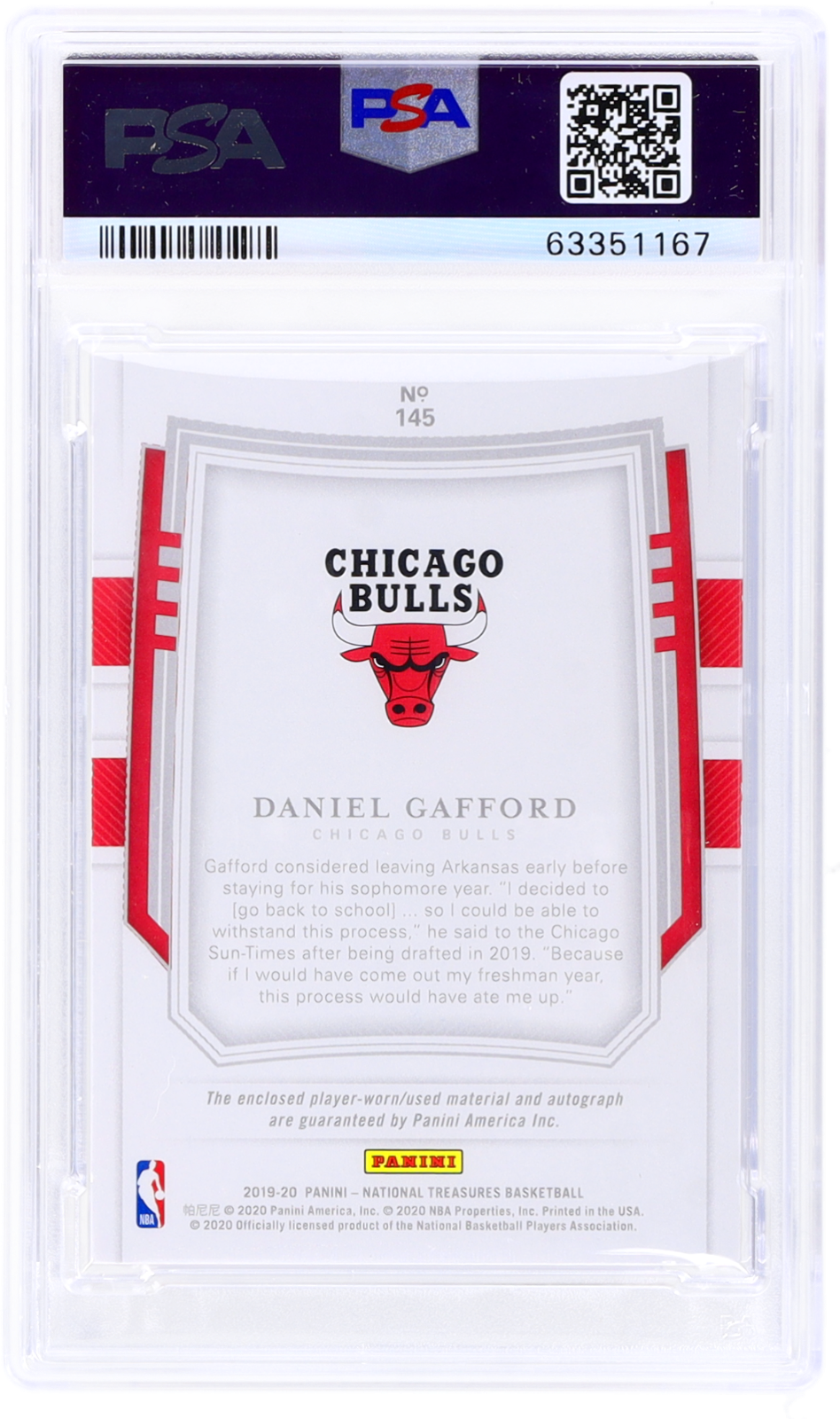 2019 National Treasures Daniel Gafford #145 Rookie Patch Auto RPA RC PSA 9