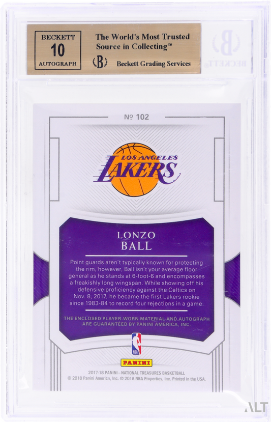 2017 PANINI NATIONAL TREASURES ROOKIE PATCH AUTOGRAPH LONZO BALL #102 BGS 9.5