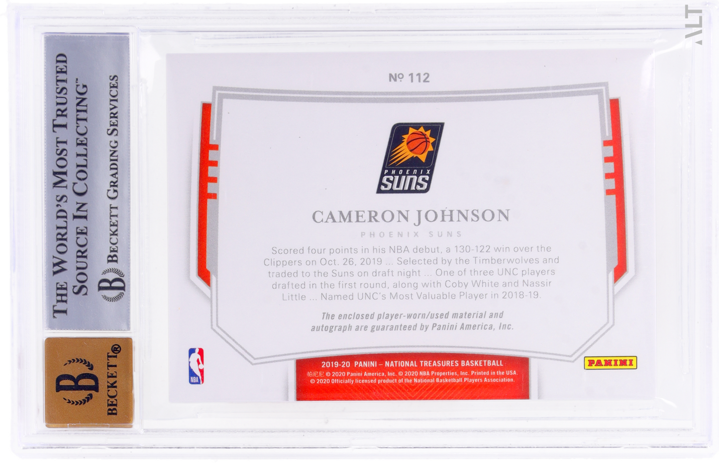 2019 National Treasures Cameron Johnson #112 Rookie Patch Auto Bronze BGS 8.5