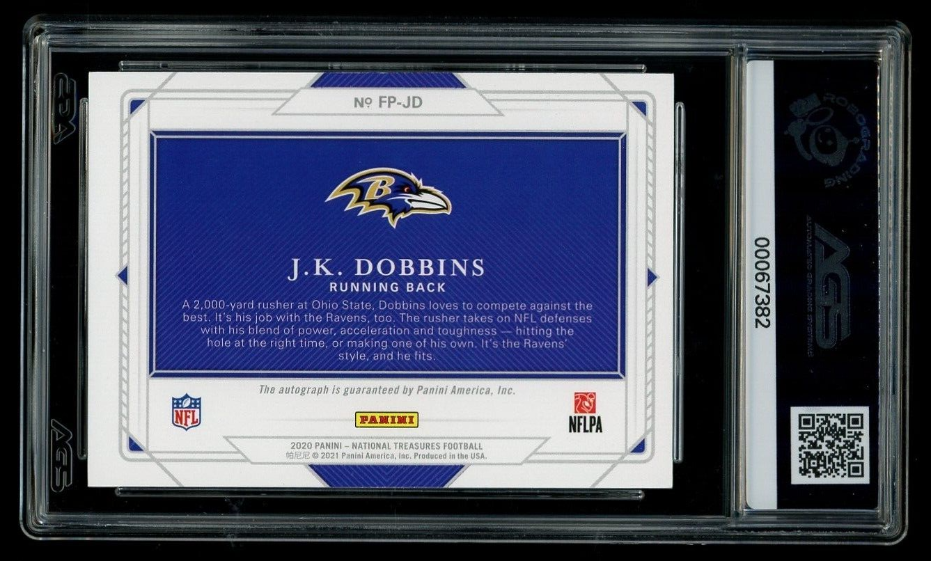 2020 National Treasures J.K. Dobbins #FP-JD Rookie Signature Silver AGS 9