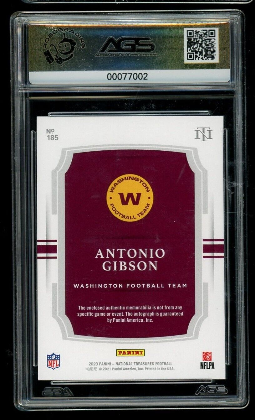 2020 Panini National Treasures Antonio Gibson #109 Rookie Patch Auto AGS 9.5