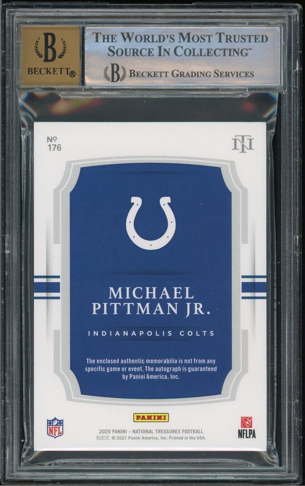 2020 National Treasures Michael Pittman Jr. #176 Jersey Patch Auto Gold /10 BGS 8.5