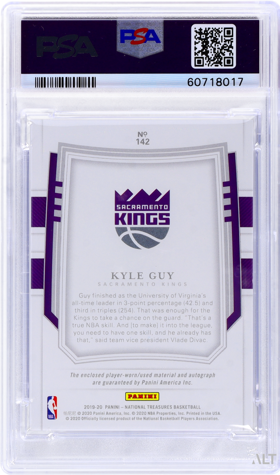 2019 Panini National Treasures Kyle Guy #142 Patch Autograph PSA 10