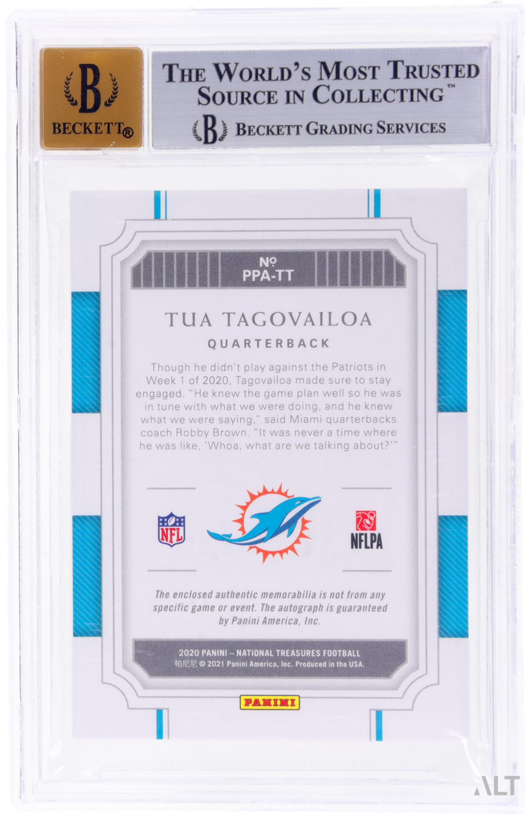 2020 National Treasures Tua Tagovailoa #2 Patch Auto Laundry Tag 1/1 BGS 8.5 RPA RC