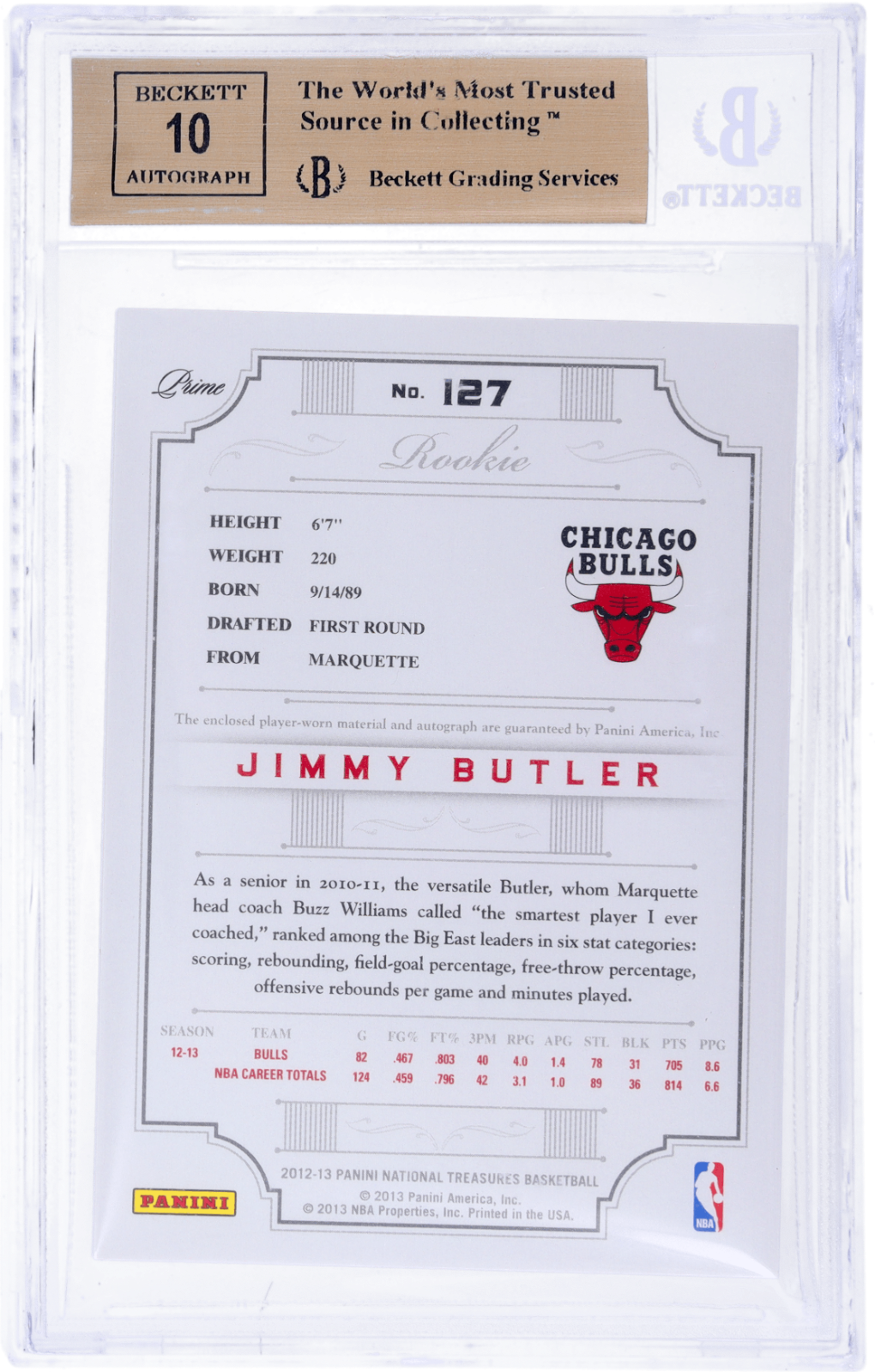 Panini National Treasures Jimmy Butler #127 Jersey Auto /199 BGS 9.5 Auto 10