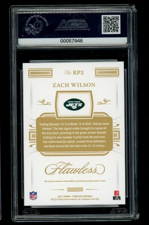 2021 Panini Flawless Zach Wilson #RP2 Rookie Patch Platinum NFL Shield 1/1 AGS 9