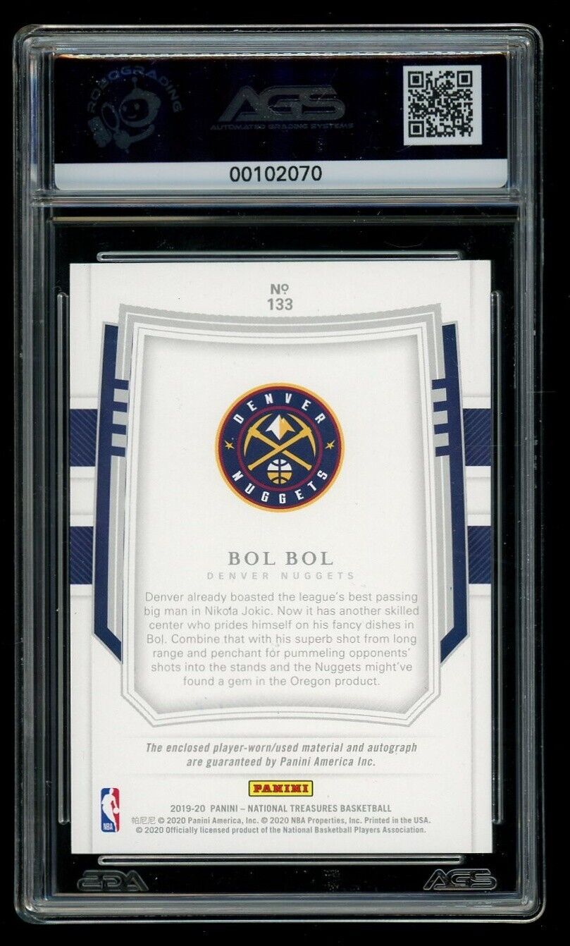 2020 Panini National Treasures Bol Bol #133 Rookie Patch Auto /3 AGS 9