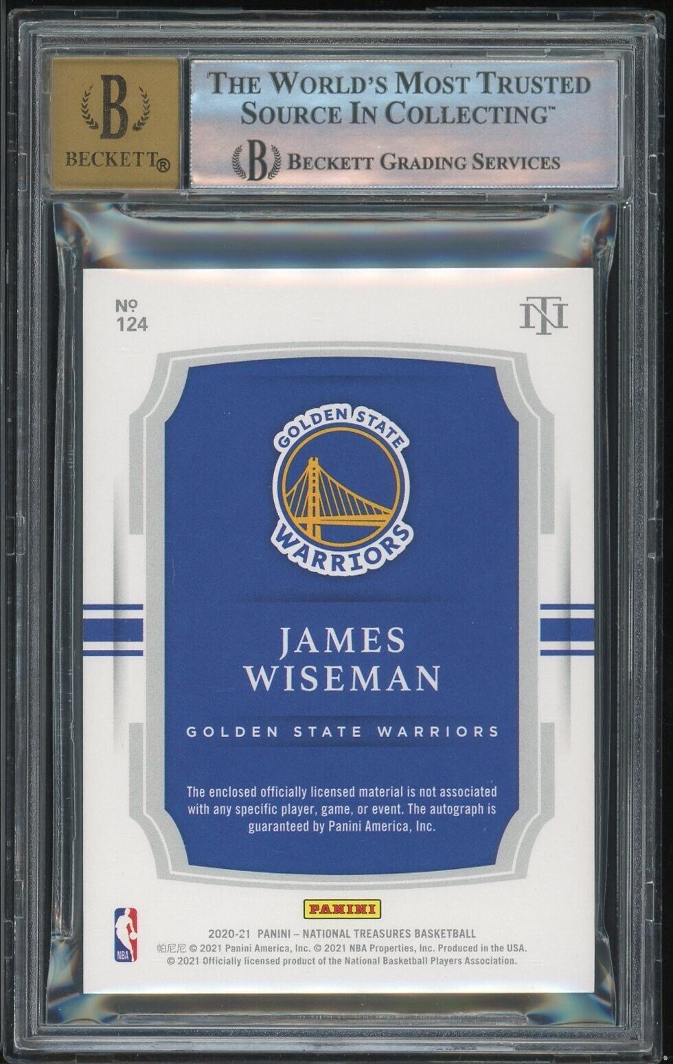 2020 National Treasures James Wiseman #124 Rookie Patch Auto Gold FOTL /24 BGS 8.5