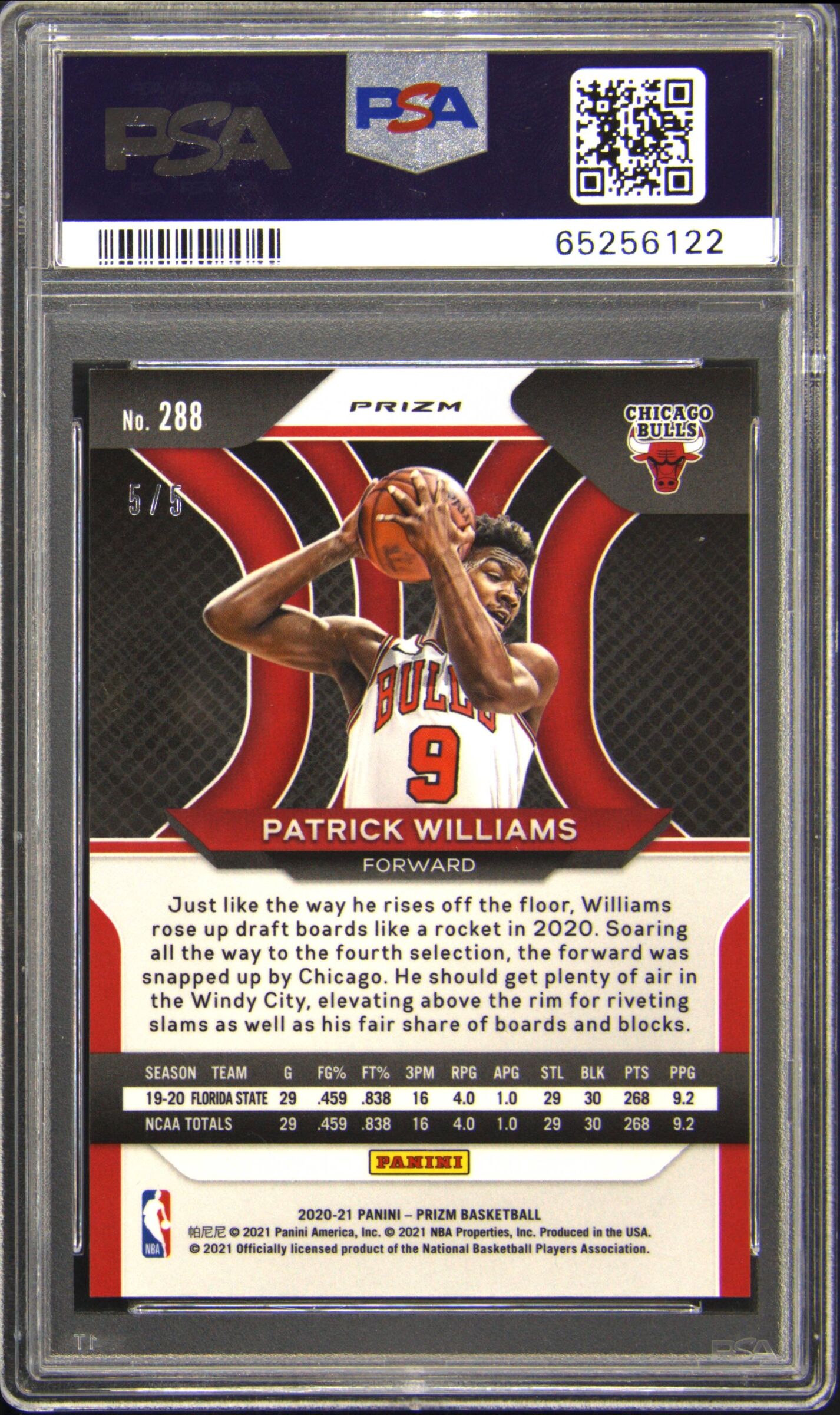 2020 Panini Prizm #288 Patrick Williams Green Shimmer Rookie RC 5/5 PSA 9