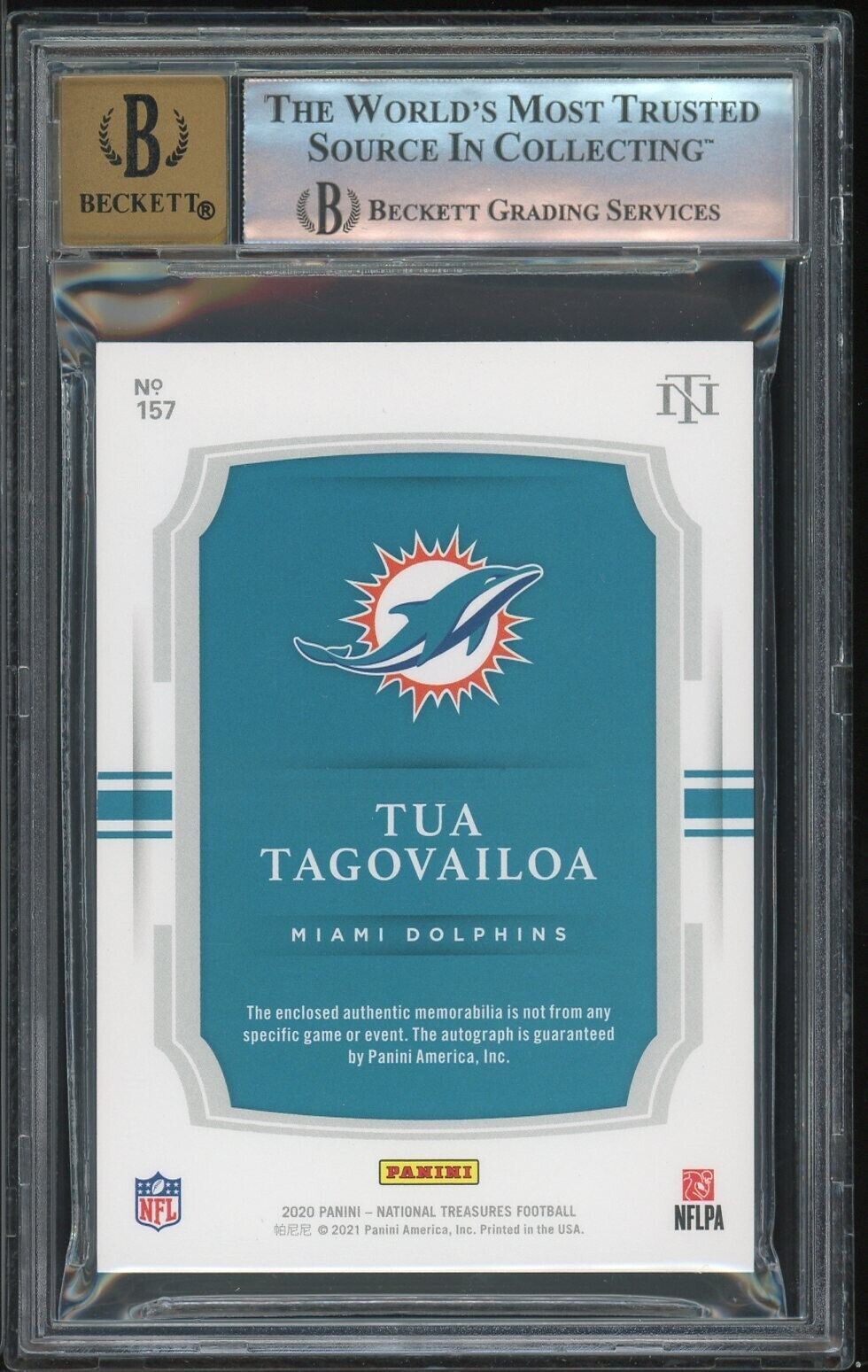2020 National Treasures Tua Tagovailoa Rookie Patch Auto Gold RPA RC BGS 8.5 /10