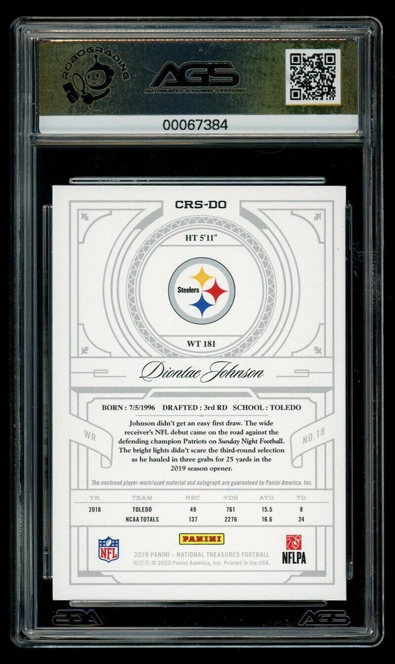 2019 National Treasures Diontae Johnson #CRS-DO Rookie Patch Auto 9.5 RPA