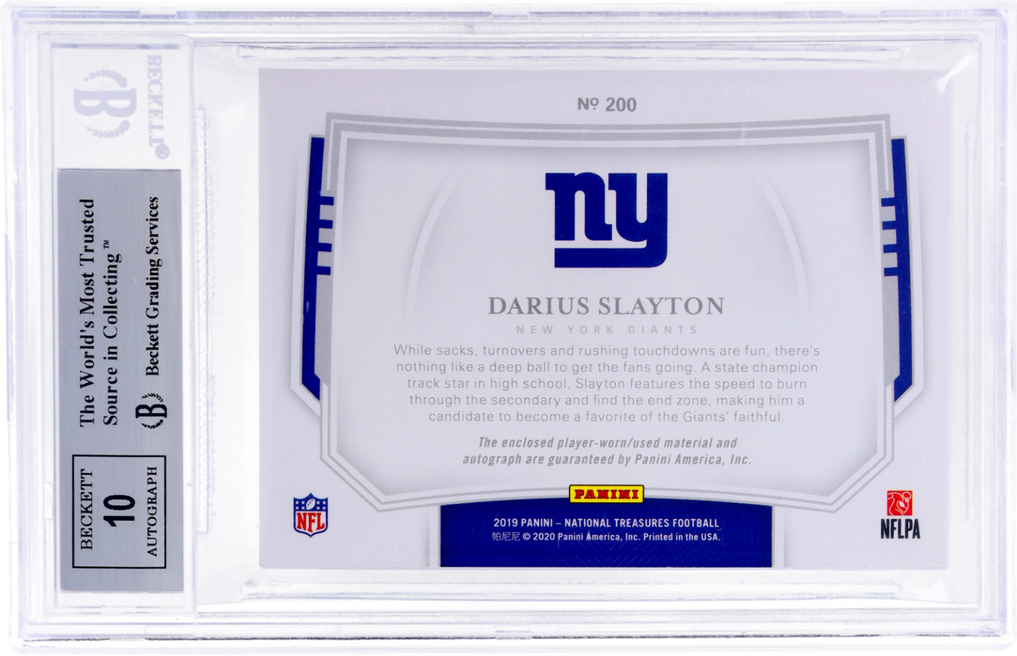2019 National Treasures Darius Slayton RPA Rookie Patch Auto NFL Shield BGS 8.5 1/1