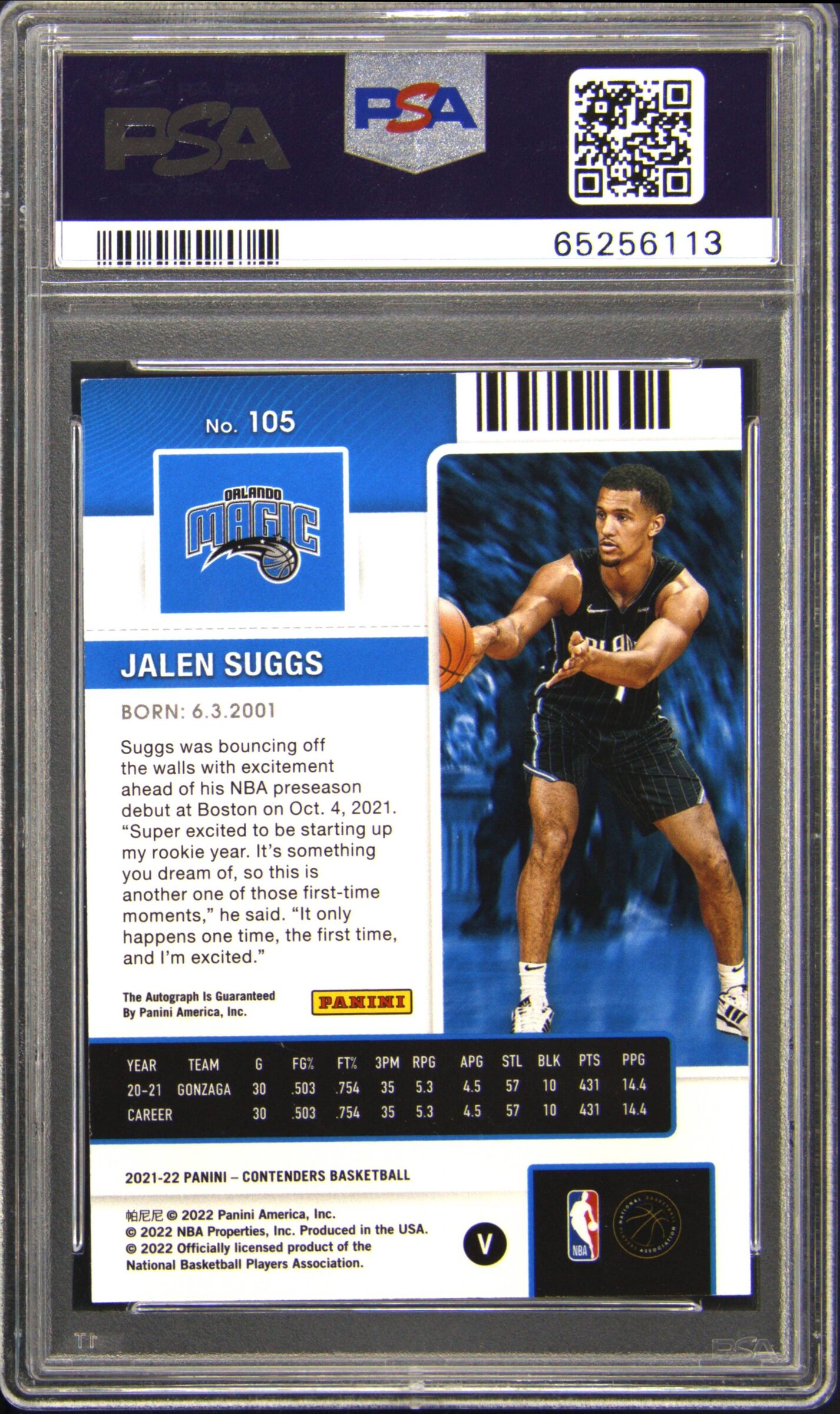 2021 Contenders Autographs #105 Jalen Suggs Playoff Variation Auto /99 PSA 9