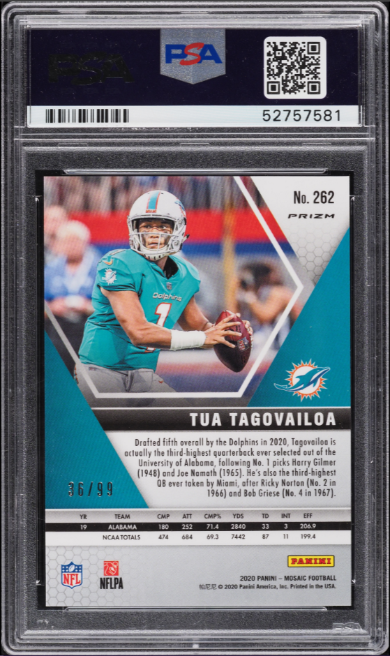 2020 Panini Mosaic Tua Tagovailoa #262 Blue Mosaic /99 PSA 10