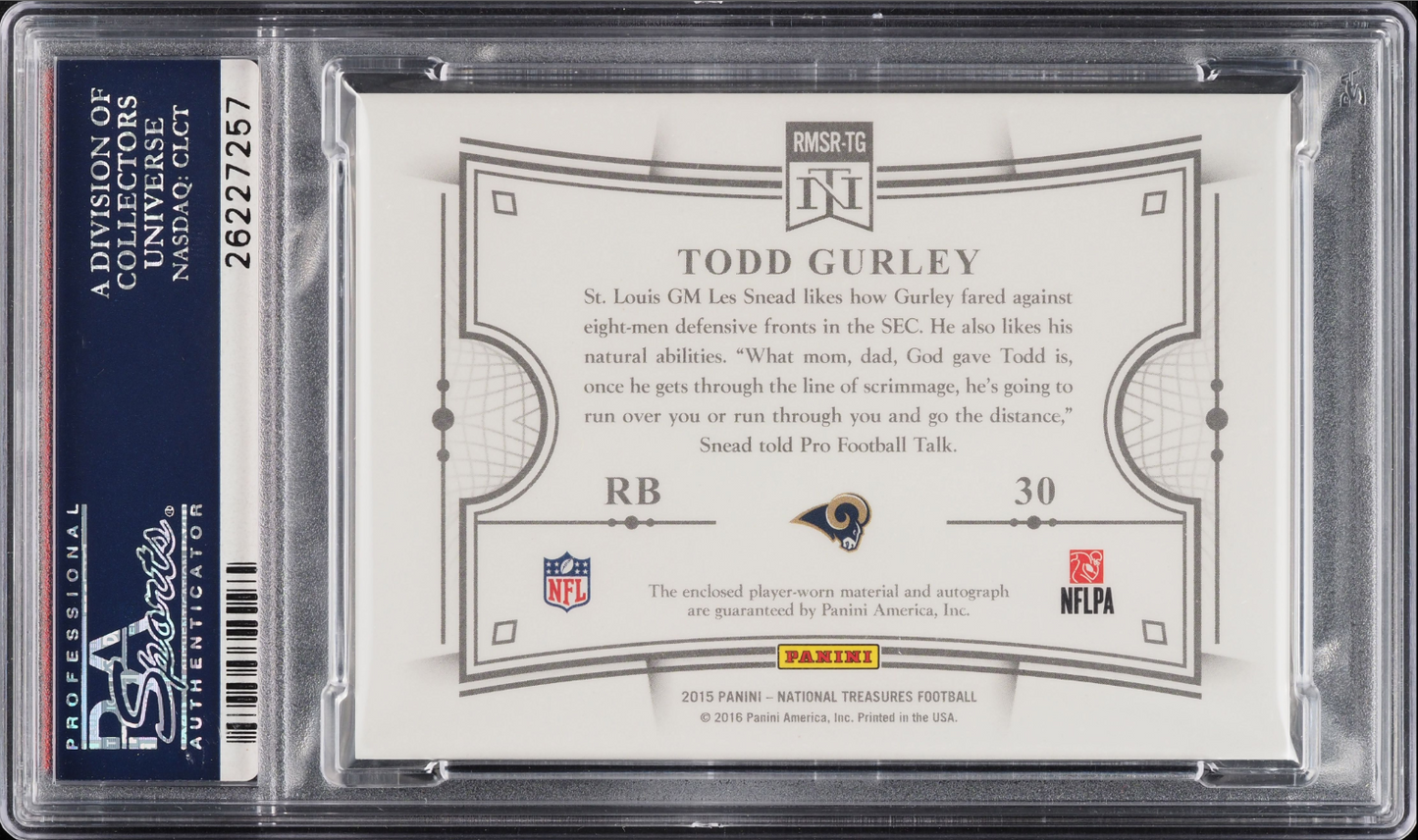 2015 Panini National Treasures Todd Gurley II #RMSR-TG Gold /10 PSA 10