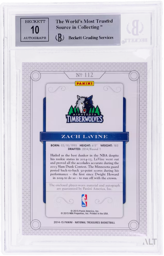 2014 Panini National Treasures Zach Lavine #112 BGS 9 Auto 10