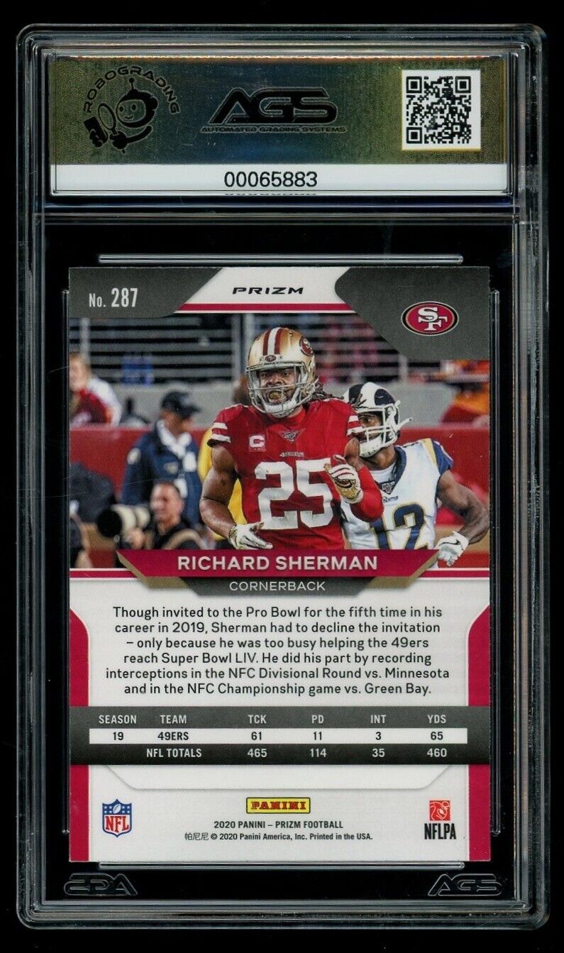 2020 Panini Prizm Richard Sherman #287 Snakeskin Prizm AGS 9.5