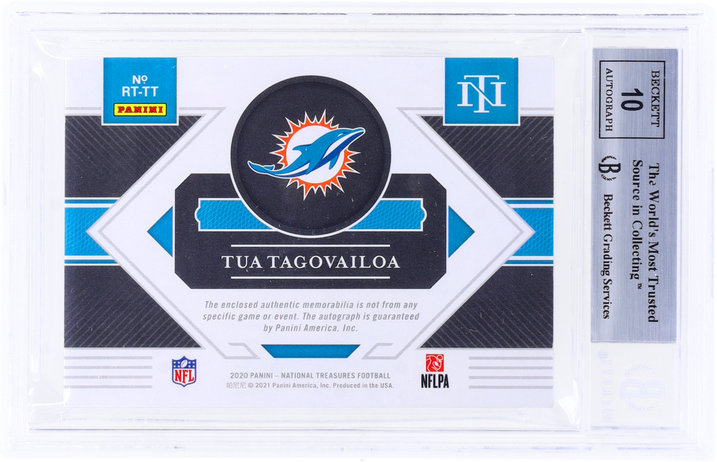 2020 Panini National Treasures Tua Tagovailoa #2 BGS 9 Rookie Auto RPA RC 1/1
