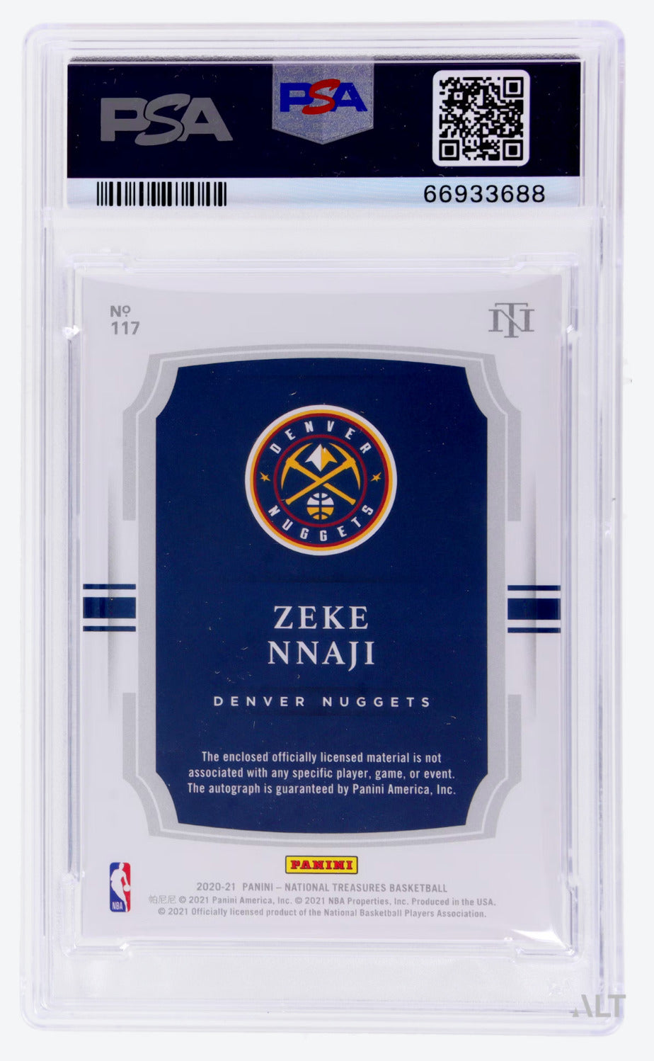 2020 Panini National Treasures Zeke Nnaji #117 PSA 10