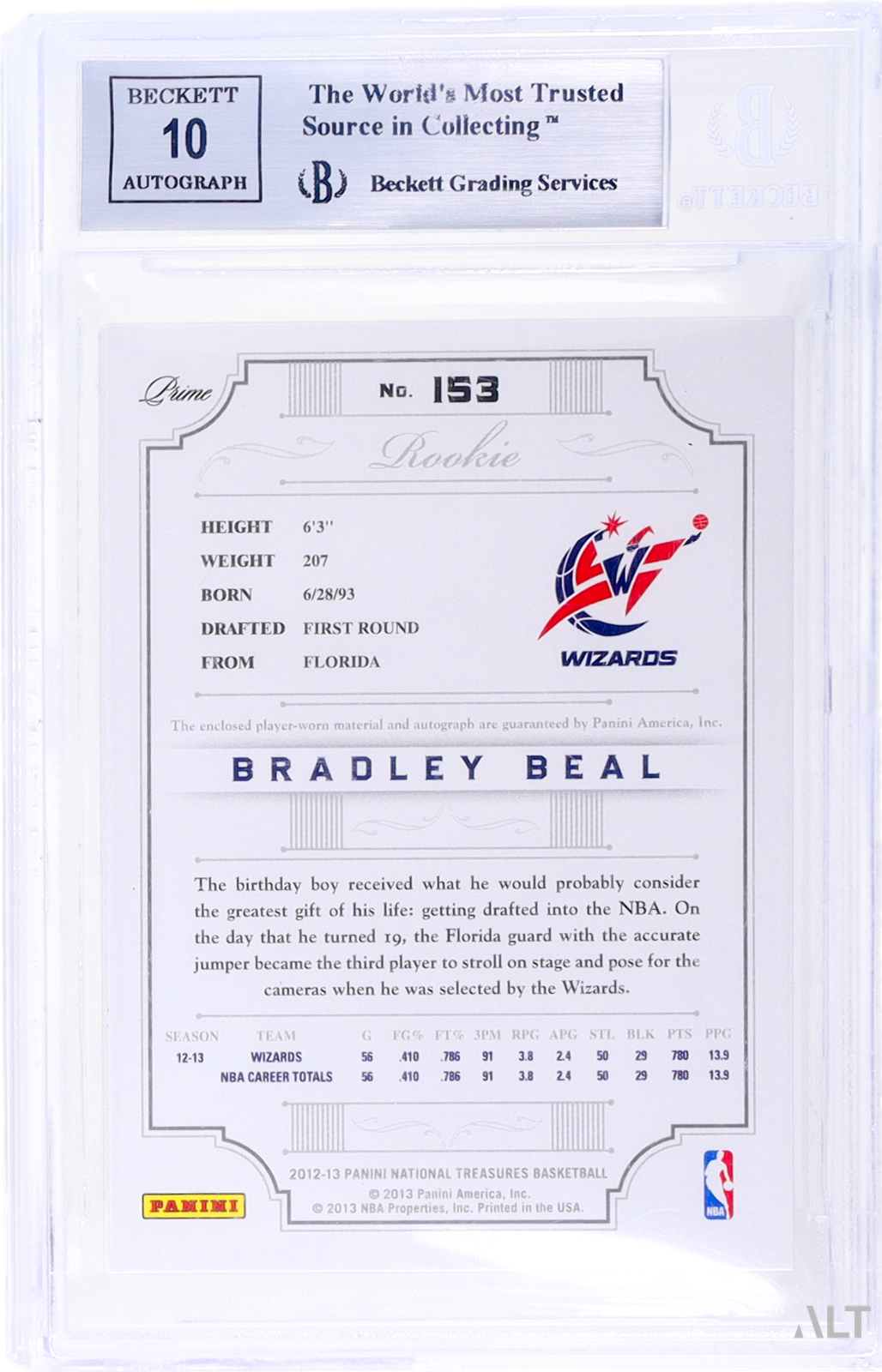 2012 National Treasures Bradley Beal #153 Rookie Patch Auto BGS 9 RPA