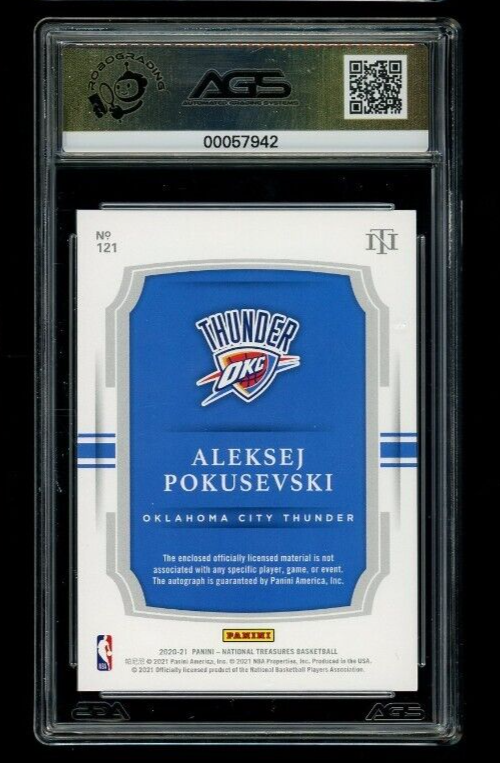 Panini National Treasures Aleksej Pokusevski #121 Rookie Patch Autograph AGS 10