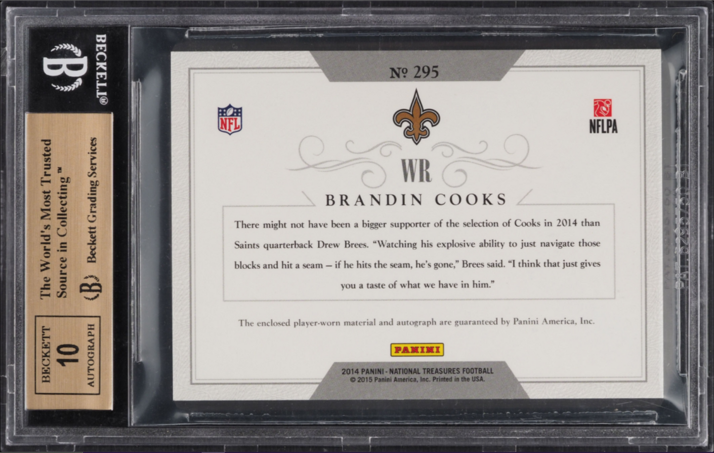 2014 Panini National Treasures Brandin Cooks #295 Jerse Auto BGS 9.5
