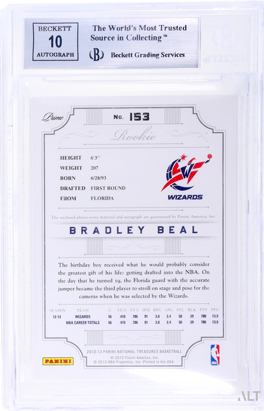 2012 National Treasures Bradley Beal #153 Rookie Patch Auto BGS 9 RPA /199