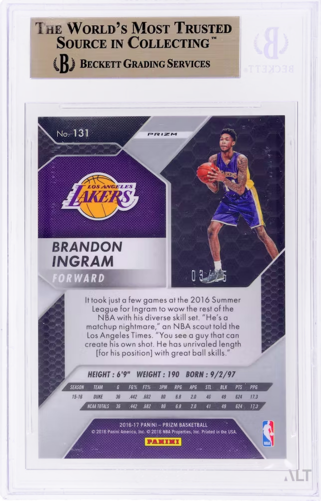 2016 Panini Prizm Brandon Ingram #131 Orange Wave Prizm BGS 9.5